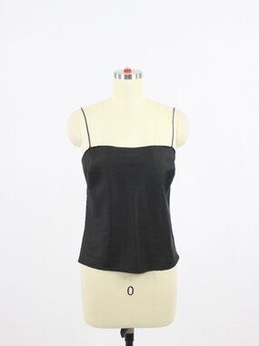 MILLY Black Matte Satin Square Neck Slip Camisole Tank Top, Size 2